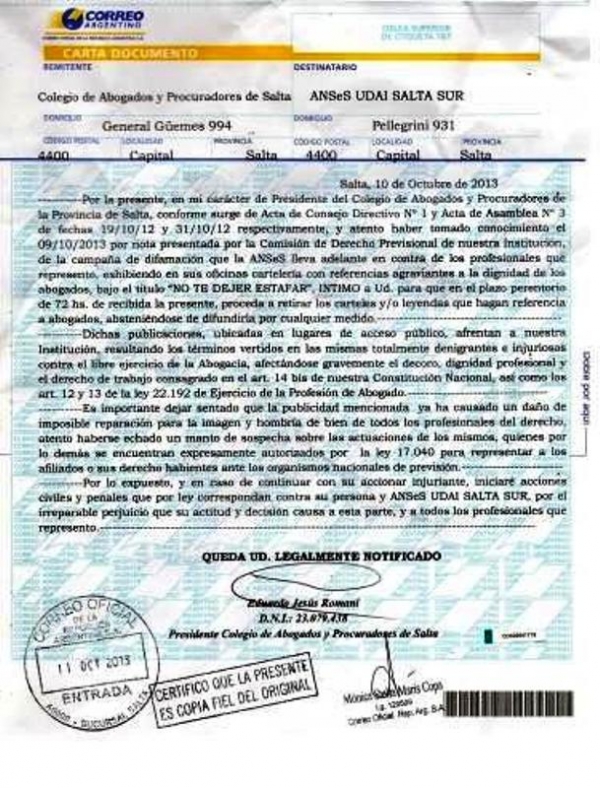 Intimación del Colegio de Abogados y Procuradores a ANSES