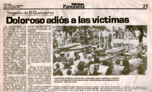 A 27 años de la Tragedia de El Quebrachal
