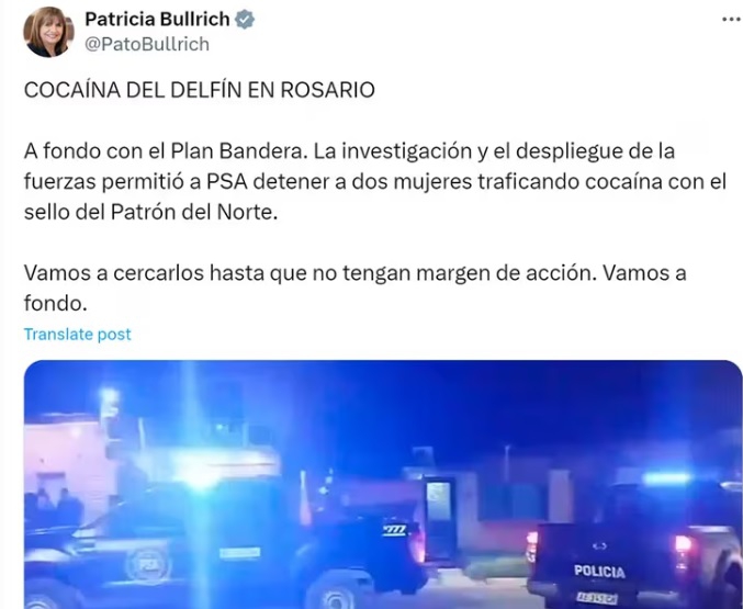 Rosario: apareció un ladrillo de cocaína con el sello de un Delfín y Patricia Bullrich apuntó a Castedo