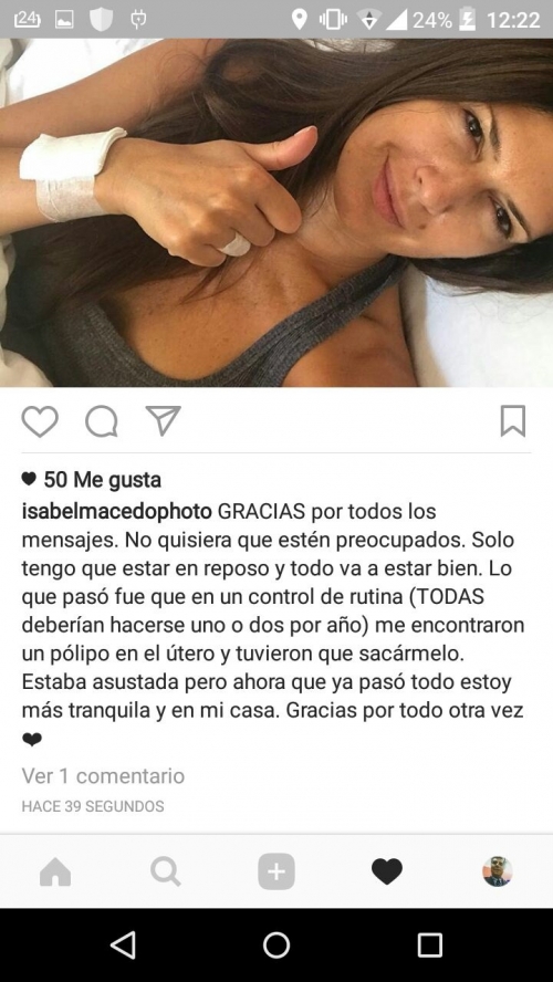 Isabel Macedo fue operada, pero ya está en su casa