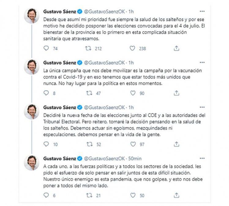 Salta: Sáenz pospuso las elecciones provinciales del 4 de julio por el coronavirus