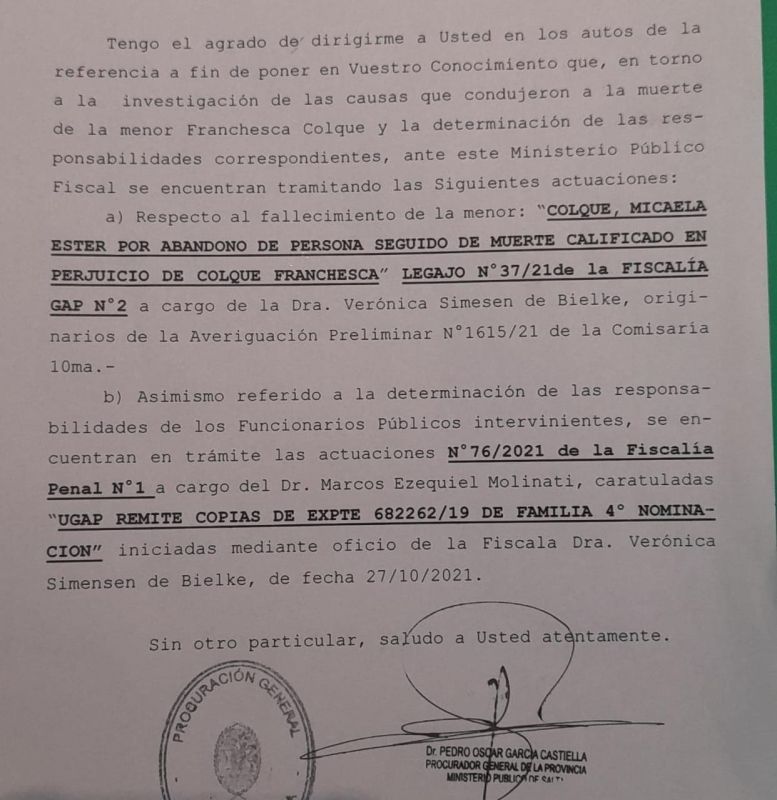 Caso Francesca: solicitan se investigue a las funcionarias que intervinieron en la causa