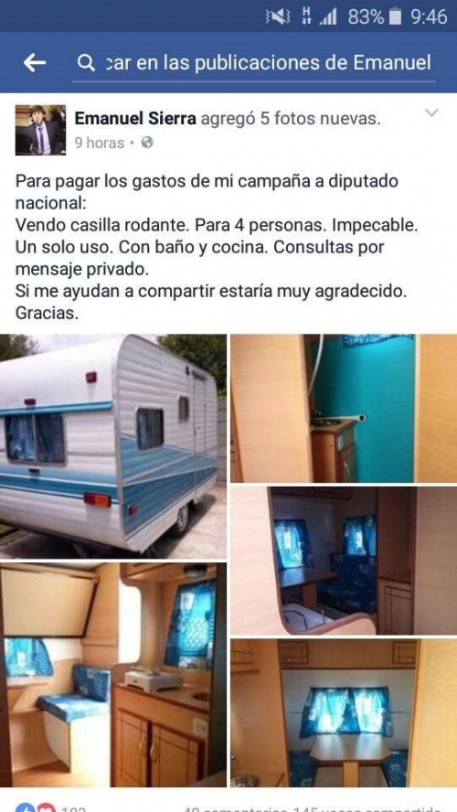 El bicidiputado vende casa rodante para pagar la campaña a la diputación nacional
