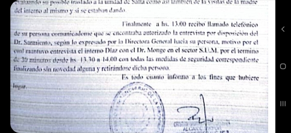 Sarmiento autorizó la visita de Monges al sicario según un documento de la cárcel de Orán