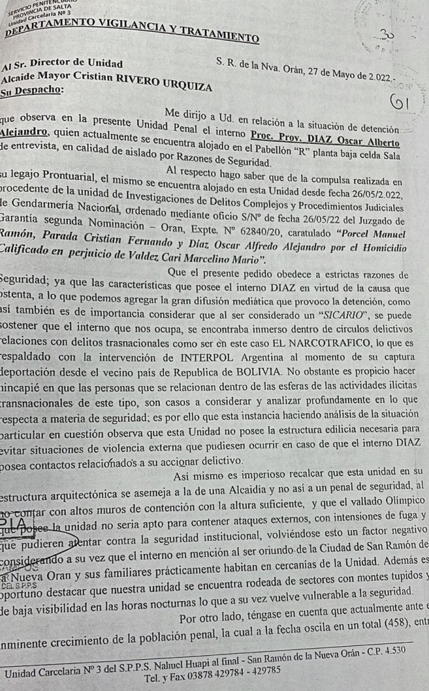 Caso Monges: García Castiella quiere que se investigue al servicio penitenciario