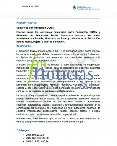 El Estado nacional pagó más de $77 millones a la Fundación CONIN