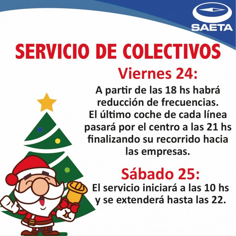 Servicio de colectivos para el 24 y 31 de diciembre
