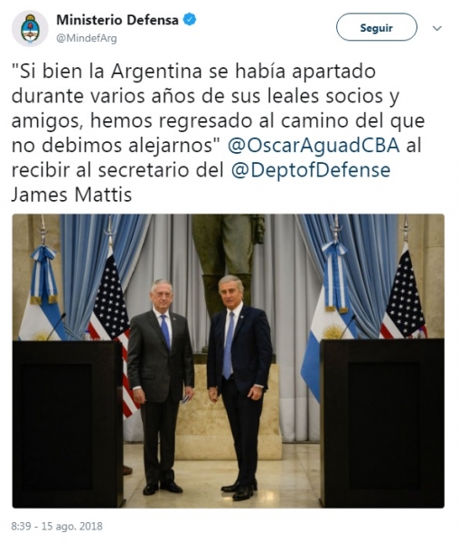 "Si bien la Argentina se había apartado durante varios años de sus leales socios y amigos, hemos regresado al camino del que no debimos alejarnos”