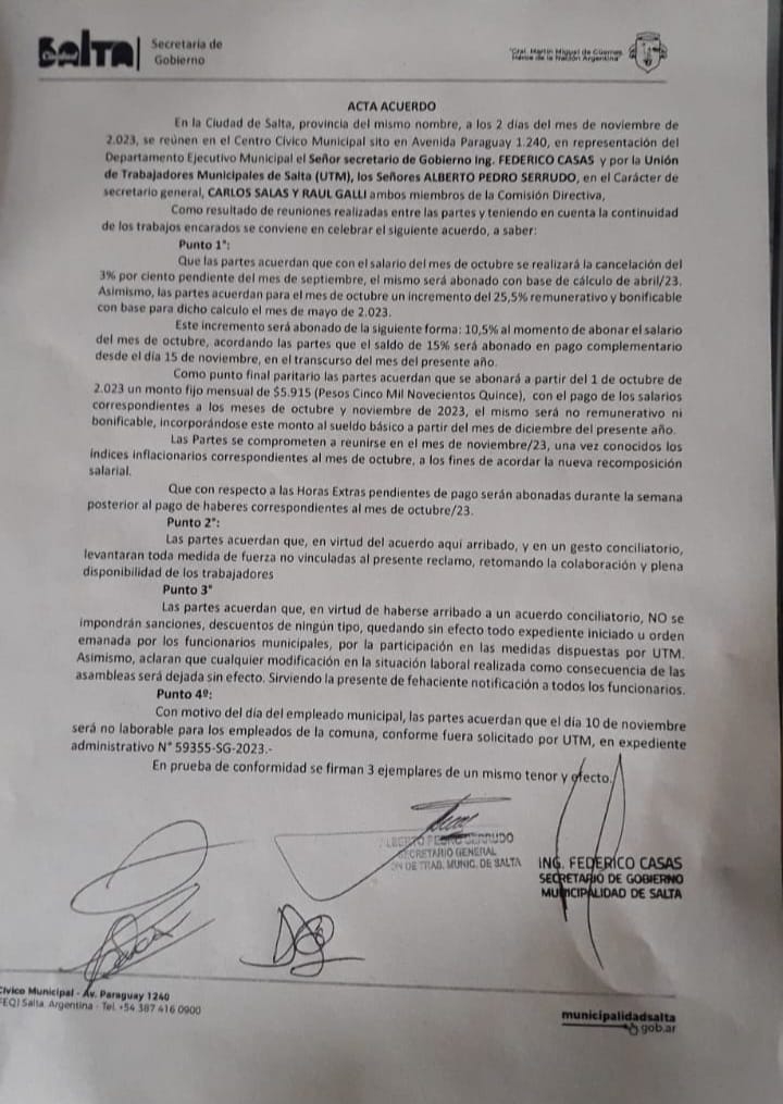 Con nuevos acuerdos salariales, la UTM levantó el paro en la Municipalidad