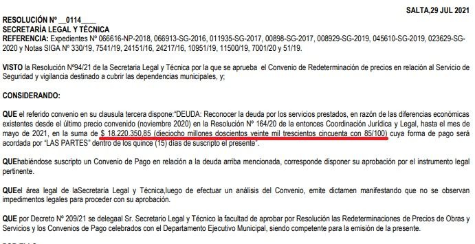 La Municipalidad pagará más de $18 millones a su seguridad “por una diferencia económica” de seis meses