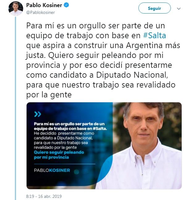 Kosiner se baja de la candidatura a Gobernador