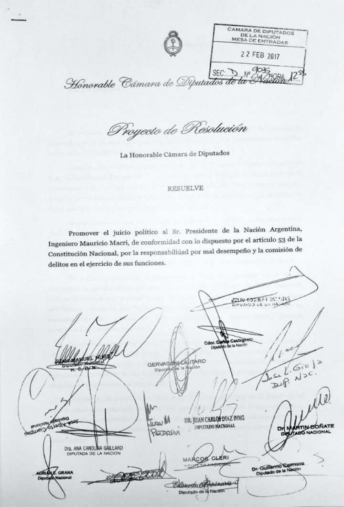 Diputados piden juicio político a Macri