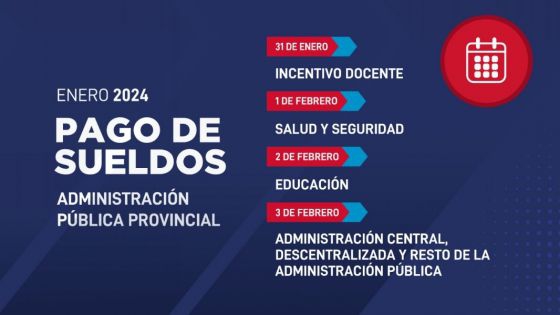 Del 31 de enero al 3 de febrero se depositará el incentivo y sueldos de la Administración Pública provincial