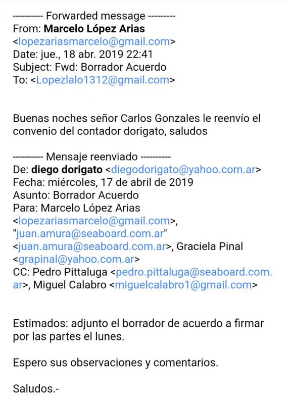 Una serie de mails pone al descubierto el acuerdo Gobierno-Seabord para perdonarle una deuda de alrededor de 40 millones