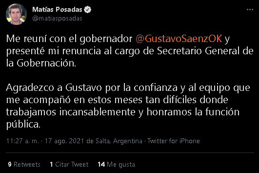 Renunció Matías Posadas
