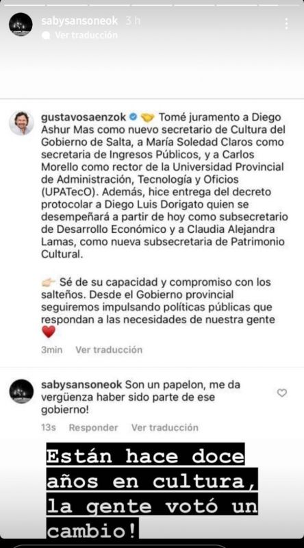 Sabrina Sansone, avergonzada por haber sido parte del gobierno