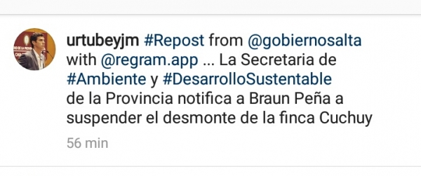 Notifican a Brown Peña que suspenda los desmontes en Cuchy...