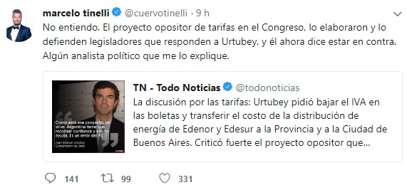Marcelo Tinelli criticó a Urtubey por las tarifas