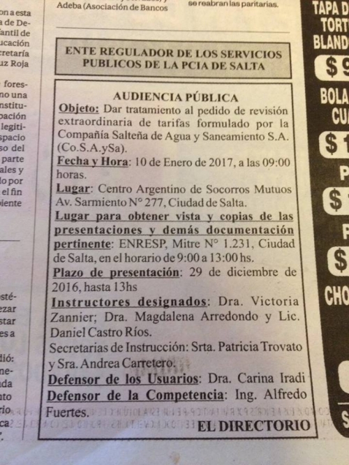 Aguas del Norte pide un aumento del 45%