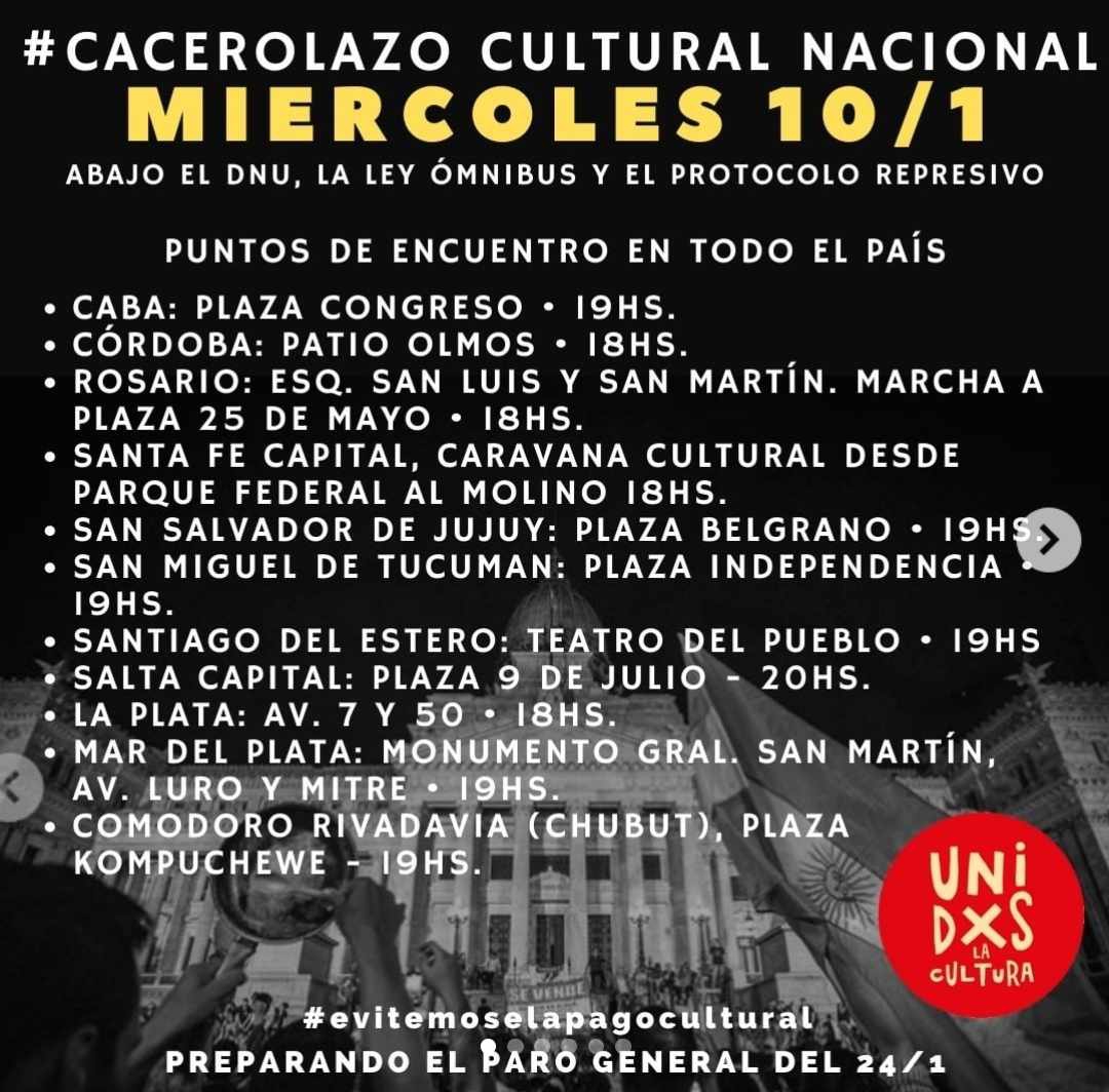“Cacerolazo cultural” contra el DNU y la Ley Ómnibus