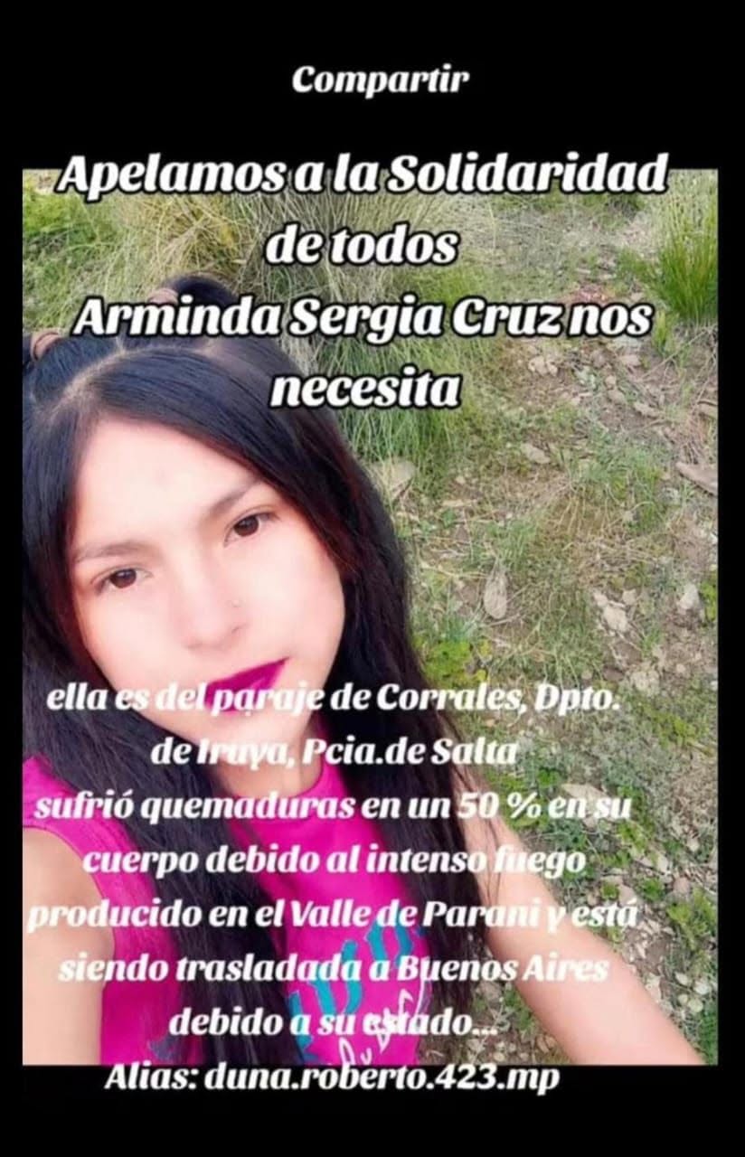 Pastorcita salteña internada en el Garrahan, al ser alcanzada por el fuego en Iruya