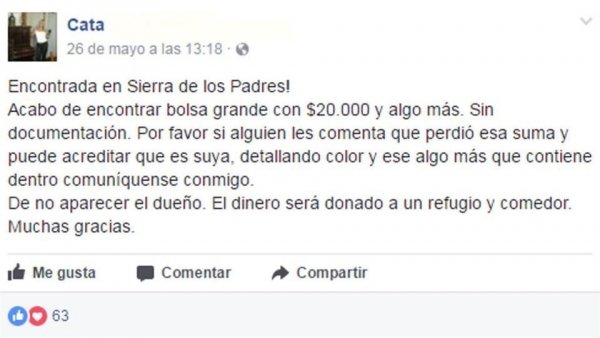 Halló 20 mil pesos y 4 dólares, los devolvió, y salvó la operación de una niña con leucemia