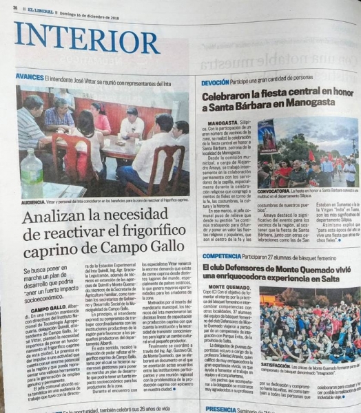 Publicaciones de hoy domingo 16 de diciembre sobre Campo Gallo, Alberdi.