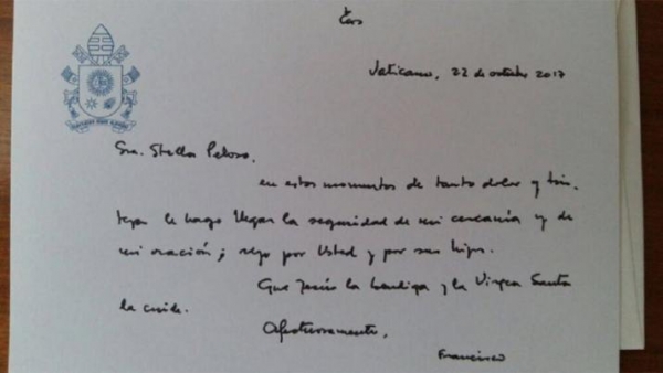 La familia Maldonado difundió la carta que el Papa le envió a la madre de Santiago