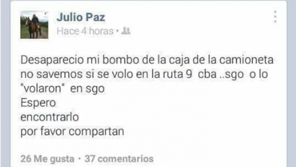 Julio Paz, de Dúo Coplanacu, pide ayuda para recuperar su bombo