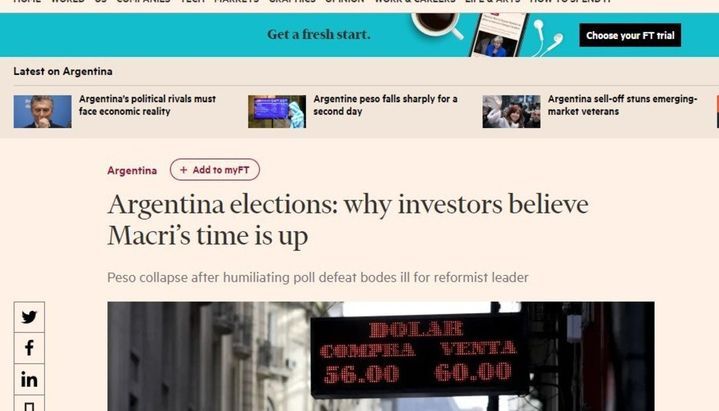 “A Macri se le acabó el tiempo”, dice el Financial Times