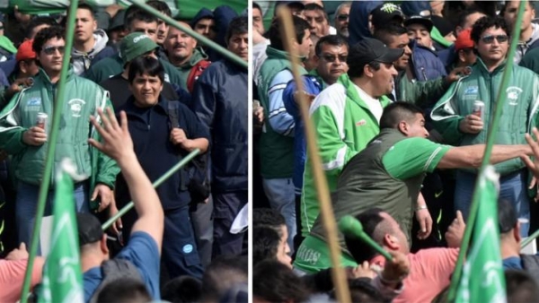 Incidentes frente al escenario de la CGT: hubo botellazos, palos y trompadas