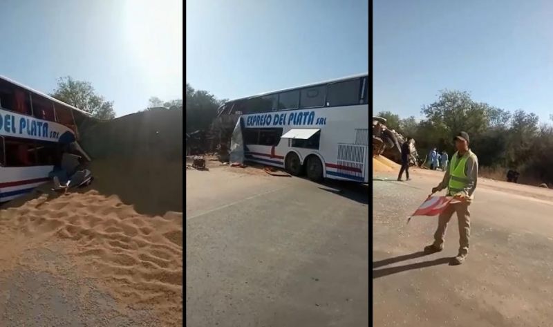 Así quedó el lugar en donde chocó el colectivo y el camión con soja
