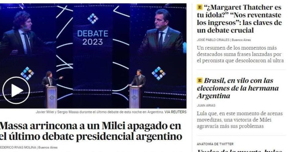 "Massa arrincona a Milei": la reacción de los medios internacionales tras el debate.