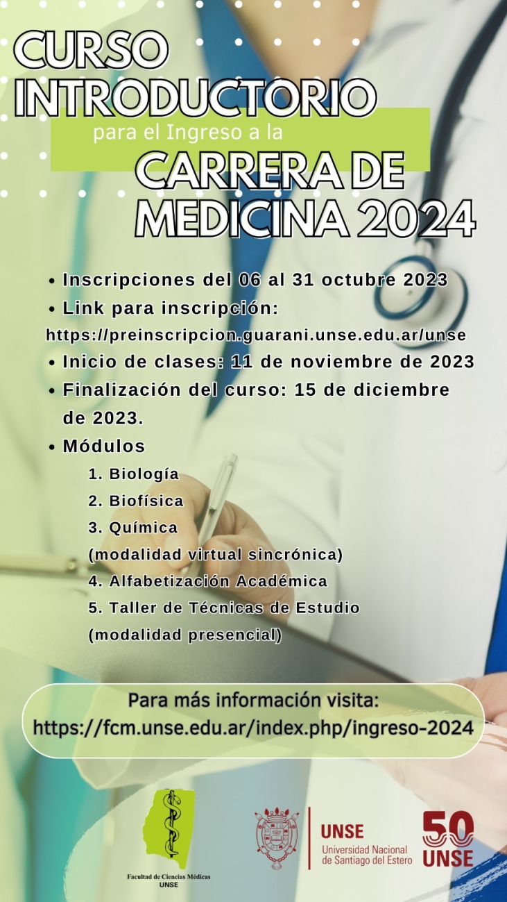 Curso introductorio para el ingreso a Medicina.