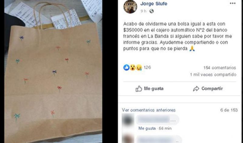 Comerciante bandeño denunció que “olvidó $350 mil en un cajero”