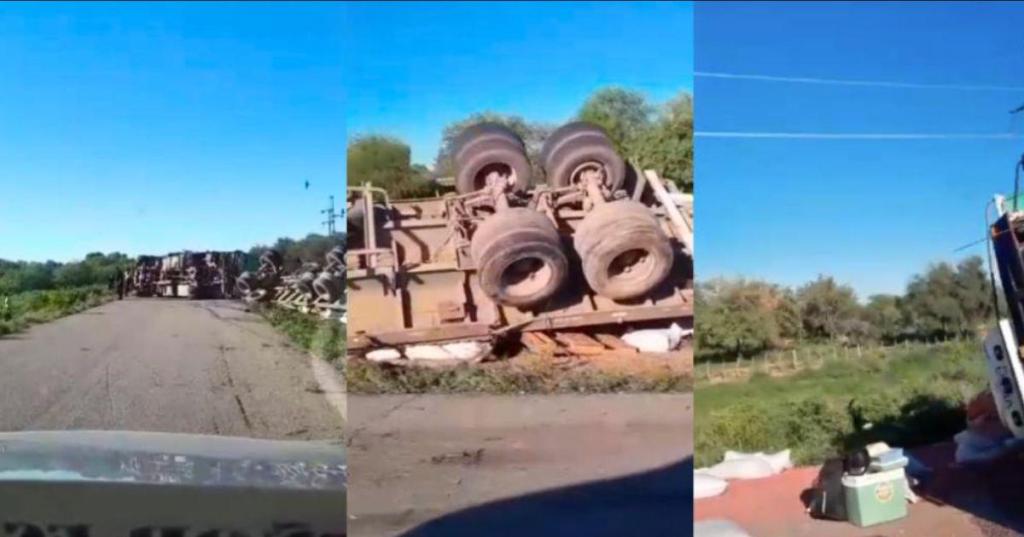 Campo Gallo: volcó un camión con forraje y complicó el tránsito de la Ruta Provincial N° 92.