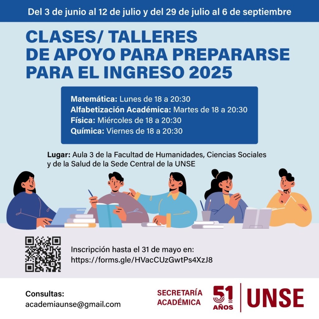 Clases de apoyo a estudiantes que ingresaran a la UNSE en 2025.