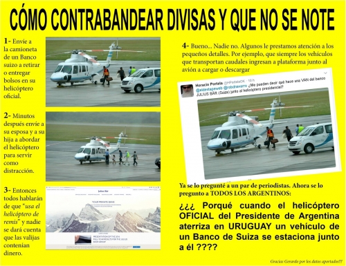 FILTRAN IMÁGENES DE LA CAMIONETA DE UN BANCO SUIZO INGRESANDO BOLSOS EN EL HELICÓPTERO PRESIDENCIAL