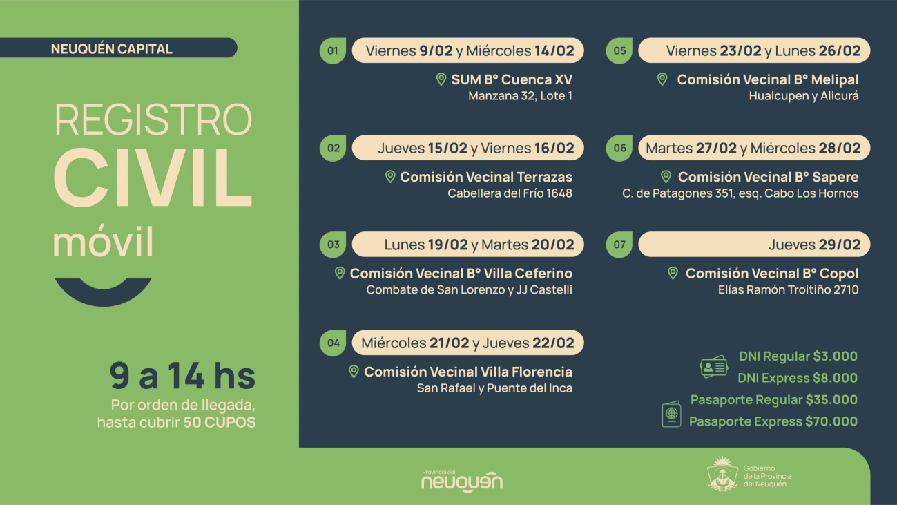 El Registro Civil Móvil recorrerá barrios de la ciudad de Neuquén