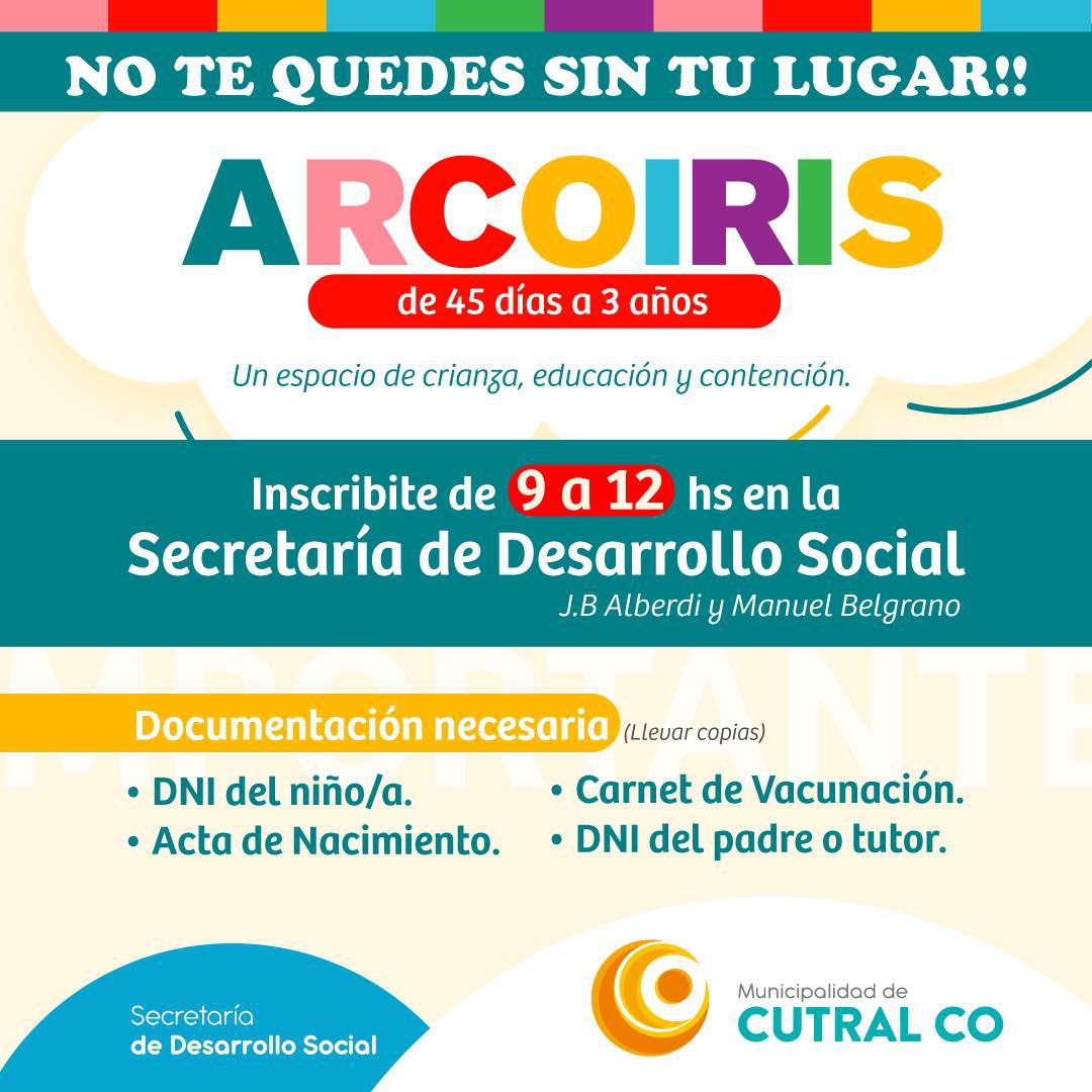 Continúa abierta la inscripción para el #CDI Centro de Desarrollo Infantil #Arcoiris