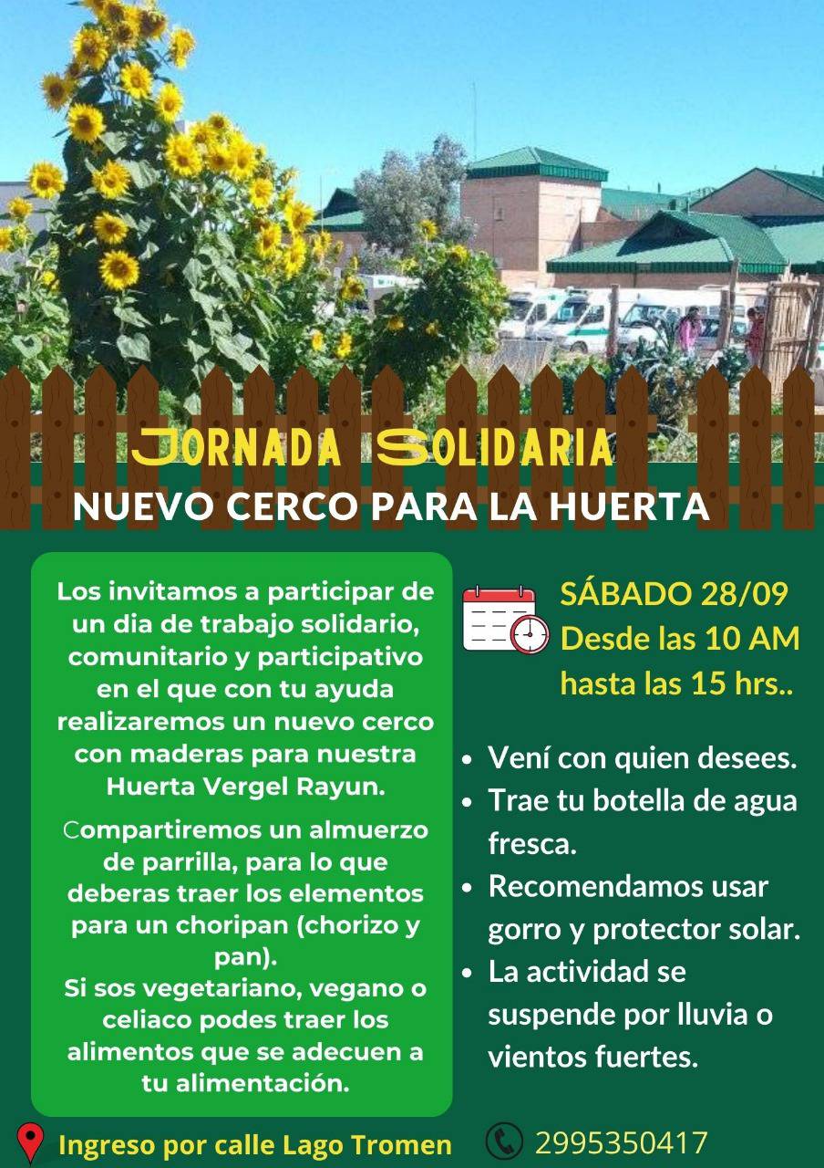 sabado 28/09 para reparar el cerco y así mejorar la seguridad de la huerta