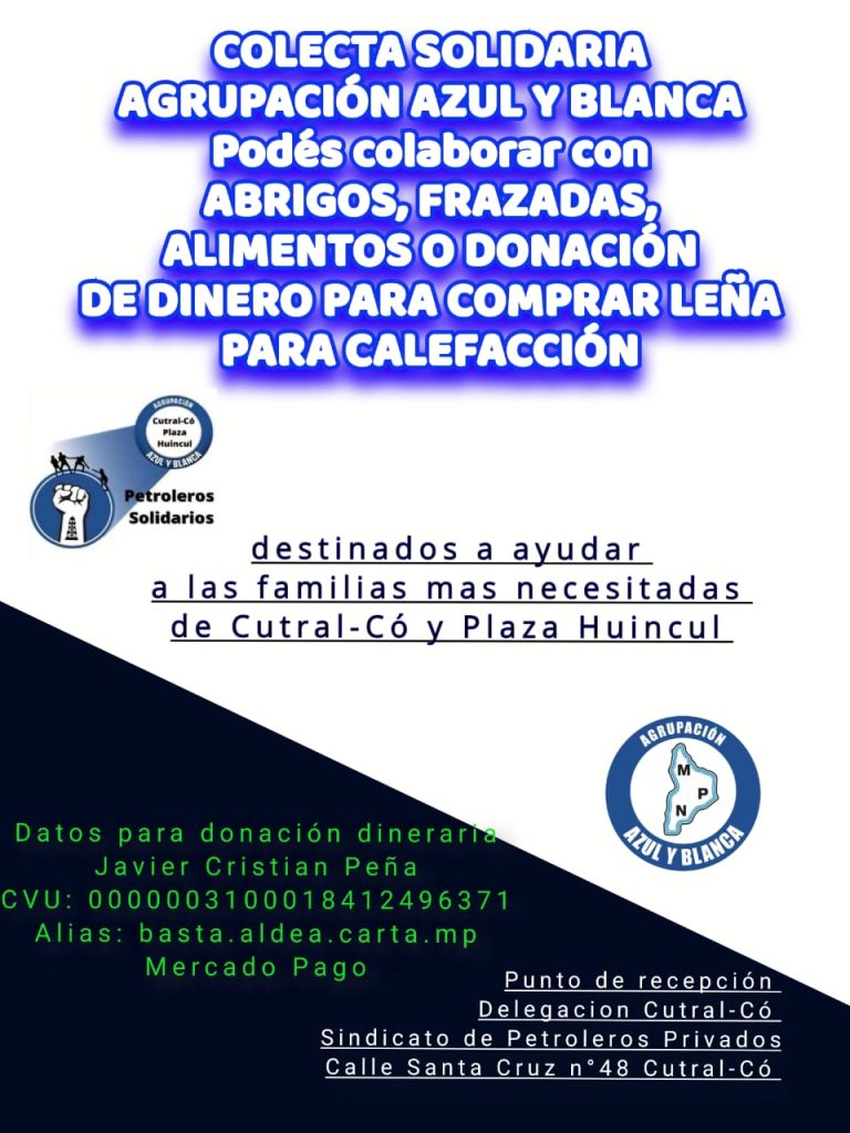 Marcelo Sosa: colecta solidaria petroleros nota. pato kein seba avila. dip paola cabeza