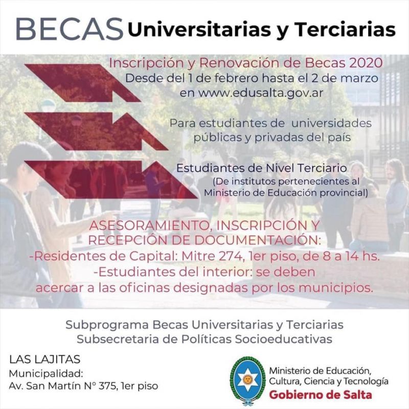 LAS LAJITAS : PENÚLTIMO DÍA DE INSCRIPCIONES DE BECAS UNIVERSITARIAS Y TERCIARIAS