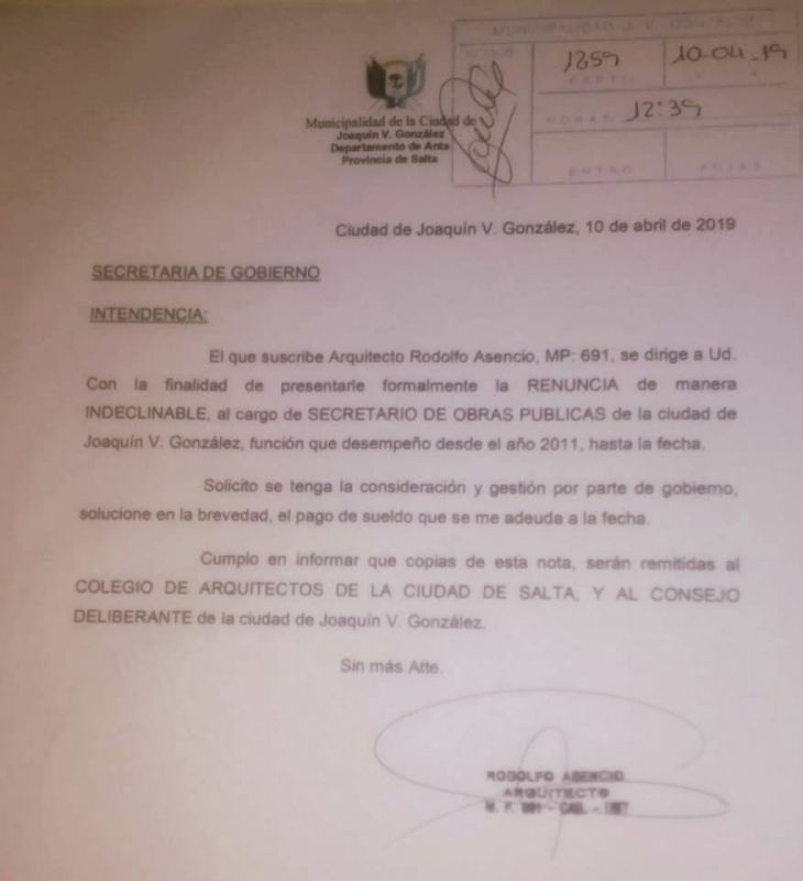 JVG : RENUNCIO ASENCIO