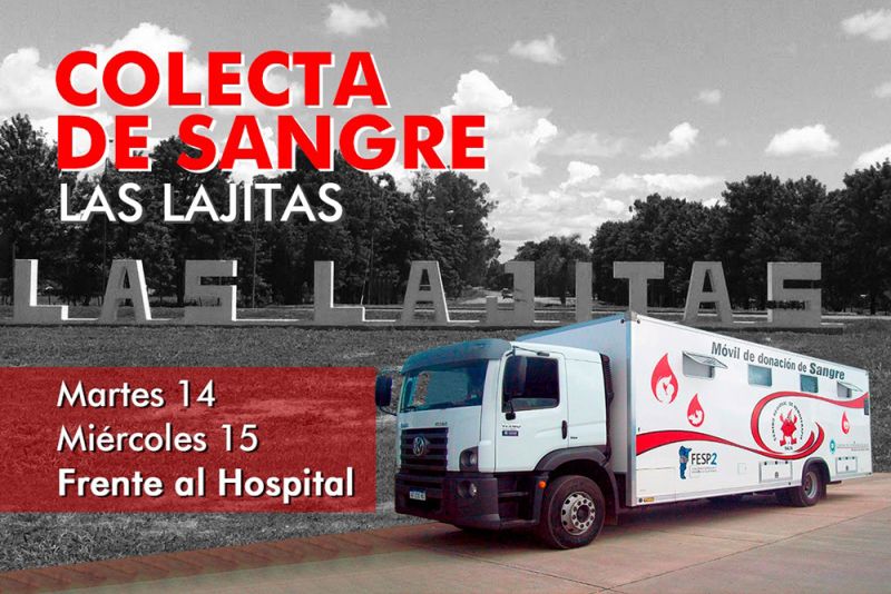 El martes y el miércoles habrá colecta de sangre en Las Lajitas