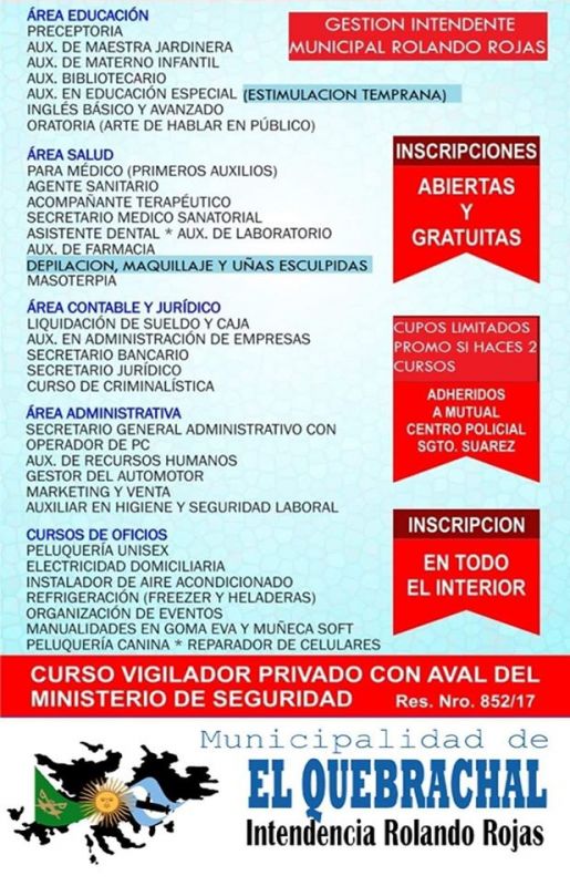 EL QUEBRACHAL: CURSOS DE CAPACITACIÓN Y OFICIOS