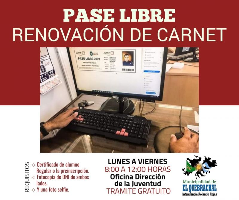 QUEBRACHAL: RENOVACIÓN DEL CARNET PARA EL BOLETO GRATUITO EN LA DIRECCIÓN DE LA JUVENTUD