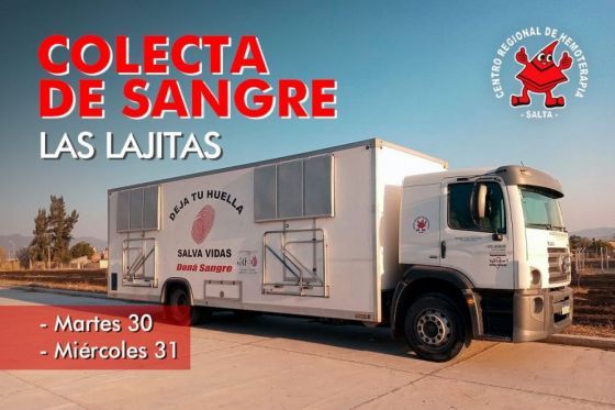 Durante dos jornadas se colectará sangre en Las Lajitas