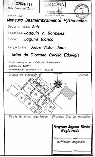 JVG: DONACIÓN DE TIERRAS DE LA FAMILIA ARIAS