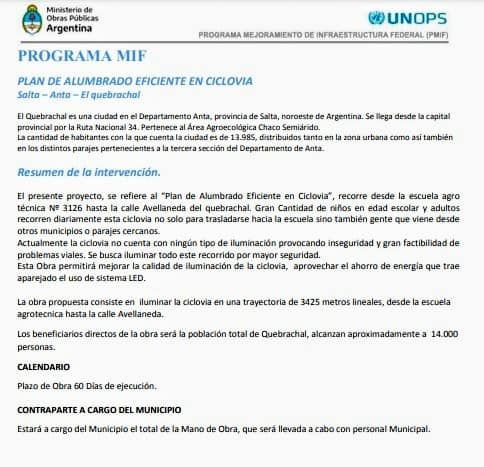 El QUEBRACHAL: SE ILUMINARÁ LA CICLOVÍA